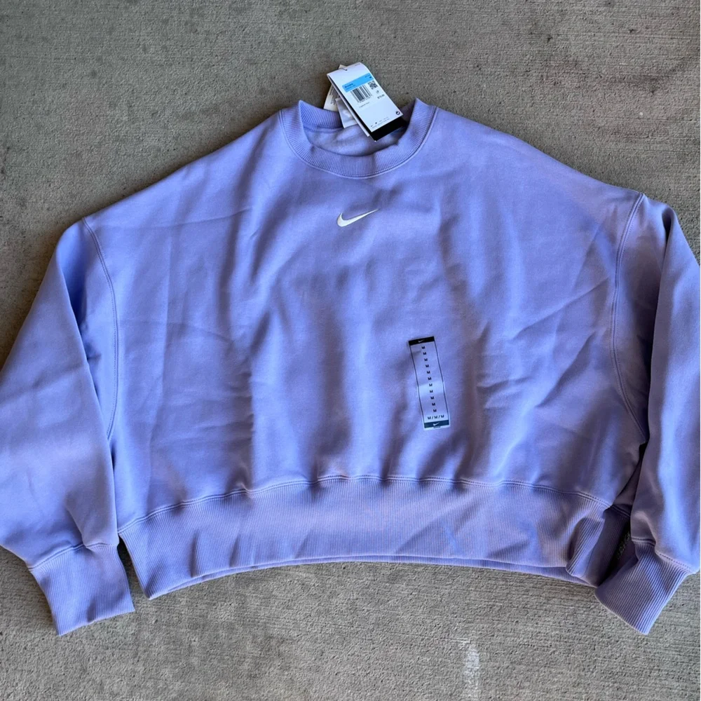 Nike phoenix fleece lilac purple oversized crew crewneck cropped sweatshirt top - Picture 3 of 5